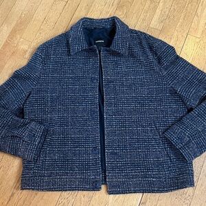 Express Wool Blend Plaid Trench Peacoat Jacket XL